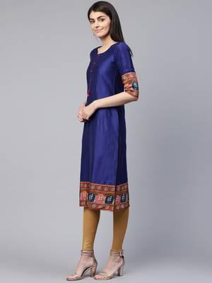 Blue plain cotton ethnic-kurtis 4