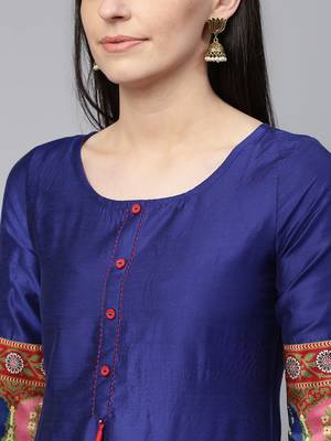 Blue plain cotton ethnic-kurtis 5