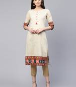 Beige plain cotton ethnic-kurtis