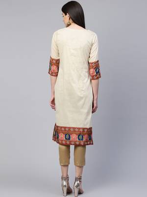 Beige plain cotton ethnic-kurtis 2