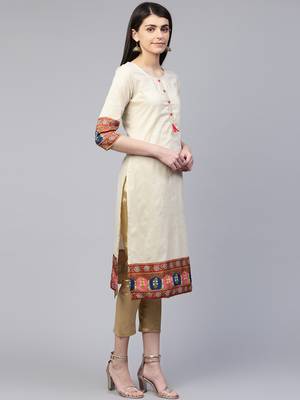 Beige plain cotton ethnic-kurtis 4