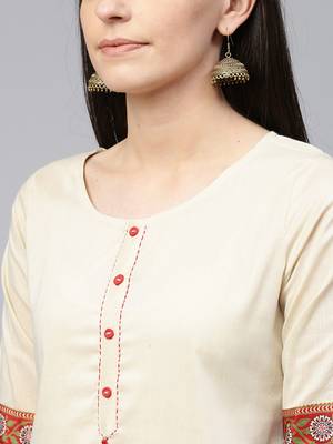 Beige plain cotton ethnic-kurtis 5