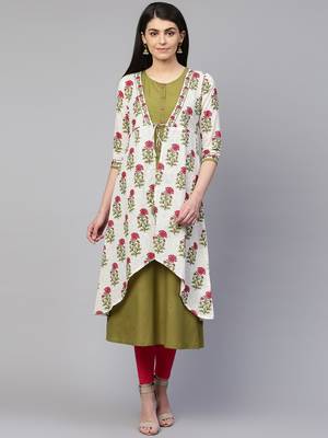 Off-white printed cotton ethnic-kurtis 1