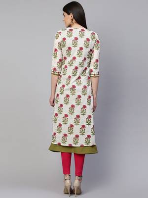 Off-white printed cotton ethnic-kurtis 2