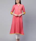 Pink embroidered viscose rayon ethnic-kurtis