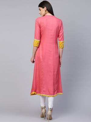 Pink embroidered viscose rayon ethnic-kurtis 2