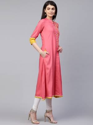 Pink embroidered viscose rayon ethnic-kurtis 3