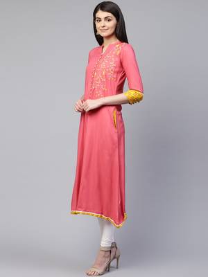 Pink embroidered viscose rayon ethnic-kurtis 4