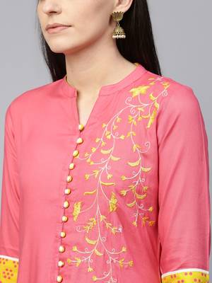 Pink embroidered viscose rayon ethnic-kurtis 5