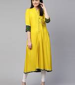 Yellow embroidered viscose rayon ethnic-kurtis