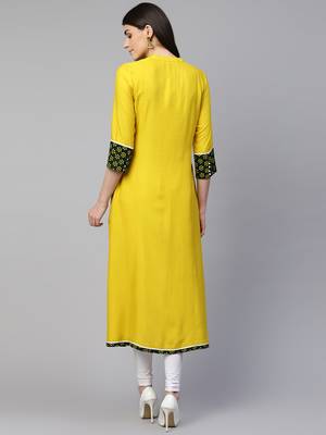 Yellow embroidered viscose rayon ethnic-kurtis 2