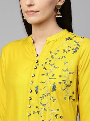 Yellow embroidered viscose rayon ethnic-kurtis 5