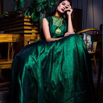 Green Hand Worked Fashion Silk Blend Full Stitched Ethnic Gown 1