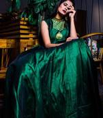 Green Hand Worked Fashion Silk Blend Full Stitched Ethnic Gown
