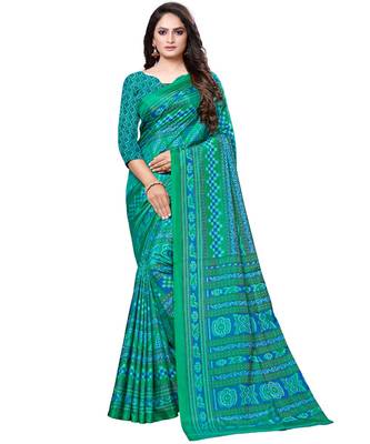 Green woven art silk saree with blouse 1