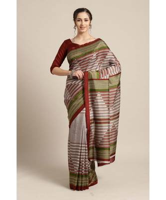 Grey woven Bhagalpuri Silk saree with blouse 1