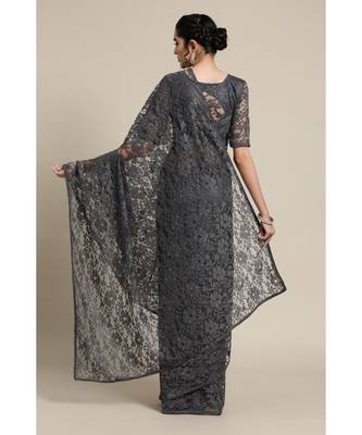 Grey woven net saree with blouse 2