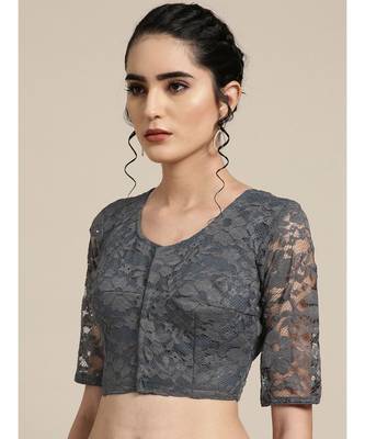 Grey woven net saree with blouse 4