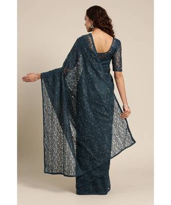 green woven net saree with blouse 2