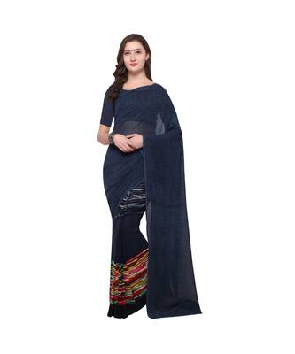 blue woven georgette saree with blouse 1