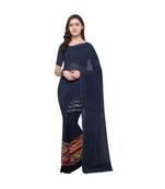 blue woven georgette saree with blouse
