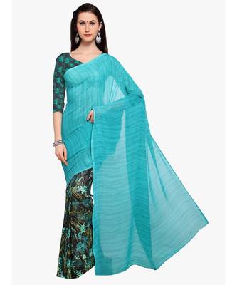 Turquoise woven georgette saree with blouse 1