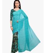 Turquoise woven georgette saree with blouse