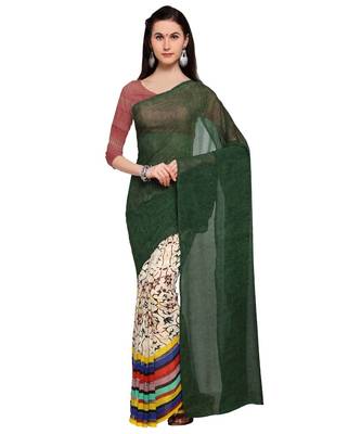 Green woven georgette saree with blouse 1
