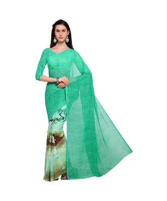 Green woven georgette saree with blouse 1