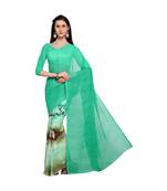 Green woven georgette saree with blouse