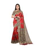 Red woven Art Silk saree with blouse