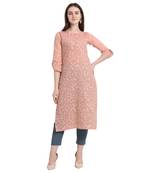Peach printed cotton kurtas-and-kurtis