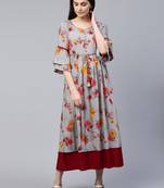 Grey printed viscose rayon maxi-dresses