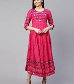 Pink printed viscose rayon maxi-dresses