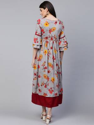 Grey printed viscose rayon maxi-dresses 2