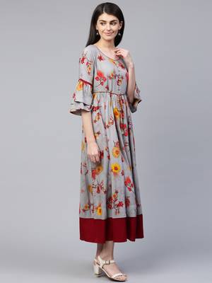 Grey printed viscose rayon maxi-dresses 3