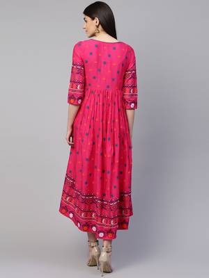 Pink printed viscose rayon maxi-dresses 2