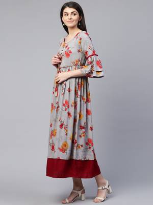 Grey printed viscose rayon maxi-dresses 4