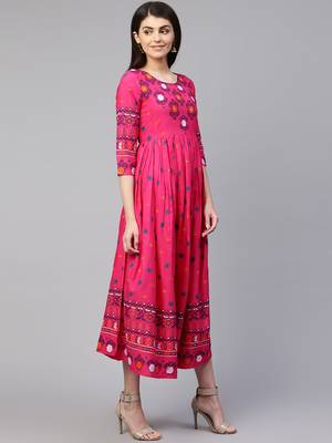 Pink printed viscose rayon maxi-dresses 3