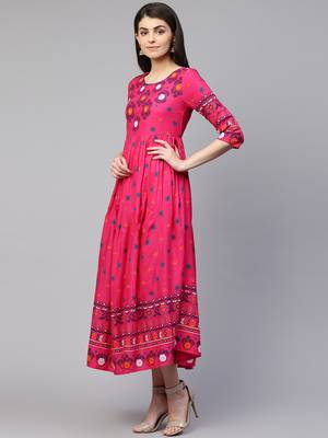 Pink printed viscose rayon maxi-dresses 4