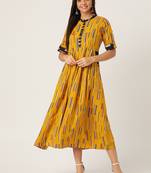 Mustard printed viscose rayon maxi-dresses