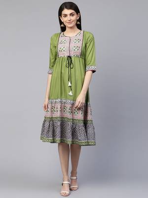 Green printed cotton maxi-dresses 1