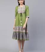 Green printed cotton maxi-dresses