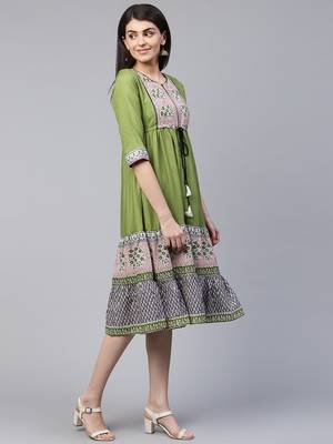 Green printed cotton maxi-dresses 3