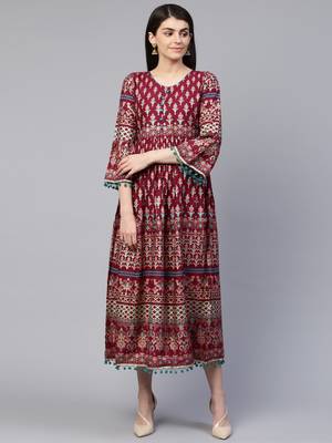 Wine printed cotton maxi-dresses 1
