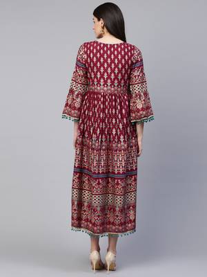 Wine printed cotton maxi-dresses 2