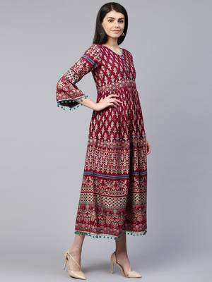 Wine printed cotton maxi-dresses 3