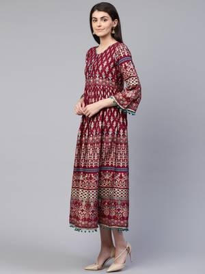 Wine printed cotton maxi-dresses 4