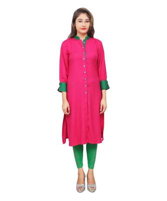 magenta printed rayon kurti 1