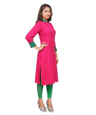 magenta printed rayon kurti 2